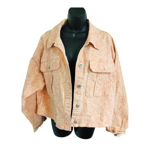 INC orange cheetah print bomber style denim jacket size XL brand new - Picture 7 of 10